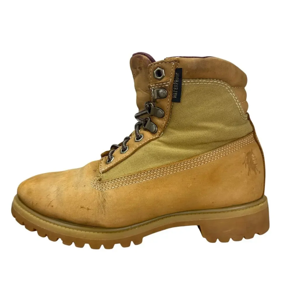 Chippewa Waterproof Leather Boots Mens 9 M Tan Canvas Vintage Work Hiking